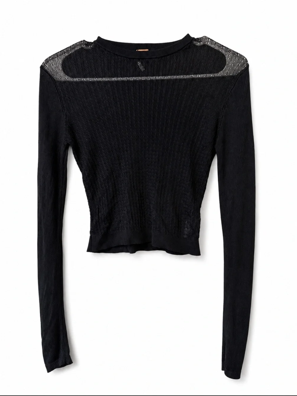 Free People H2O Crew Pullover Open Knit Cropped Sweater Black Size XS